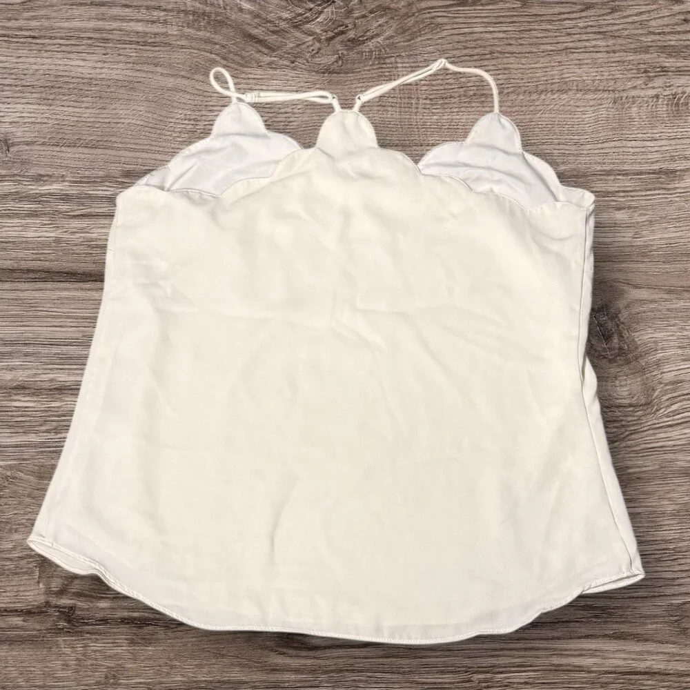 J CREW Scalloped Cami Tank Top Ivory Cream Racerback Spaghetti Blouse size 4 - Picture 6 of 10